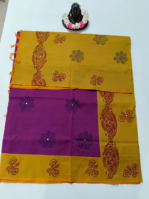 POLY COTTON SAREE WITH MIRROR WORK 